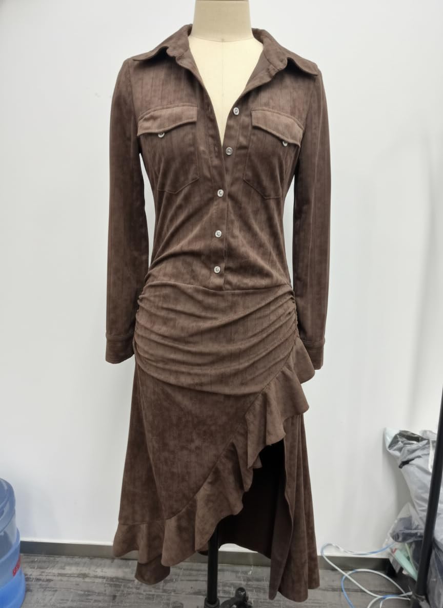 Womens Western Button Down Maxi Dress with Slit – Vintage Long Sleeve High Low Boho Cowgirl Flowing Dress - Image 5