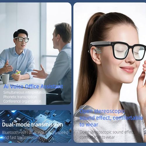 Lunettes Bluetooth avec caméra HD et assistant vocal, reconnaissance des objets, réduction du bruit pour une meilleure assistance au bureau