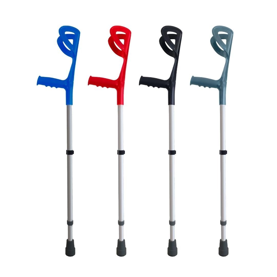 Cura Farma® Active Coppia Stampelle per Avambraccio Canadesi, Adatte a Recupero Post-Operatorio Terapia Ortopedica, Altezza Facilmente Regolabile, Alluminio BLU Robusto e Leggero x2