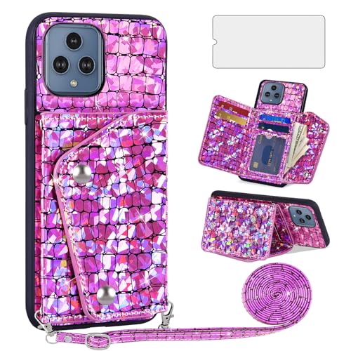 Étui T-Mobile Revvl 6 5G Asuwish avec protège-écran et porte-cartes rose pailleté