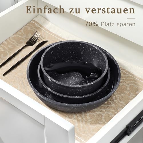 GiPP 15-teiliges Granit Topf- und Pfannenset,Antihaft mit abnehmbarem Griff – Ansicht 3