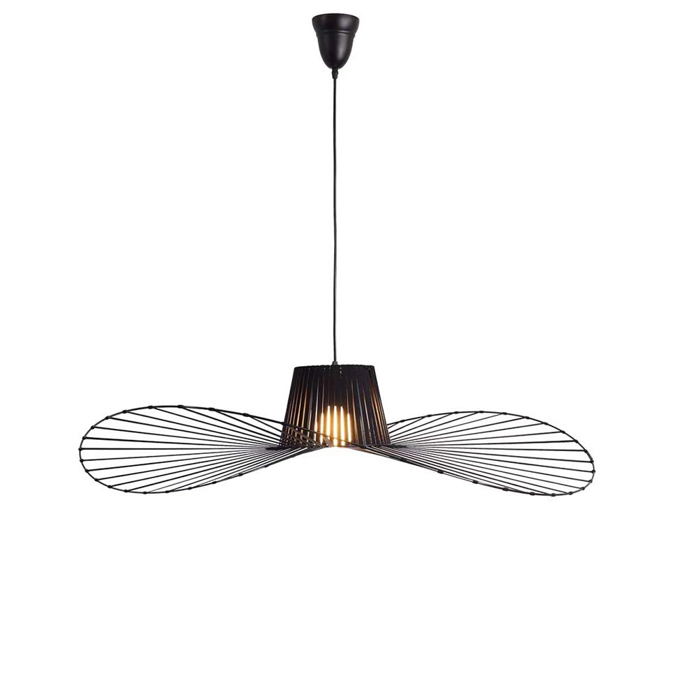 YUNDING Vintage Pendant Lamp Living Room Pendant Lamp Simple Creative Chandelier (Light Height Adjustable), Fiberglass Hat Design + E27 Fiber Cloth Max 40W Black 100cm