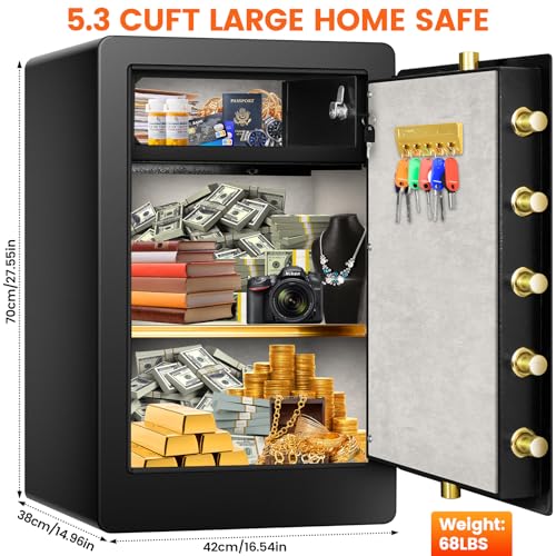 5.3 Cuft Extra Large Home Safe Fireproof Waterproof, Heavy Duty Fireproof Safe Box with Fireproof Bag, Programmable Keypad and Inner Lock Box, Digital Security Safe for Document Firearm Medicine