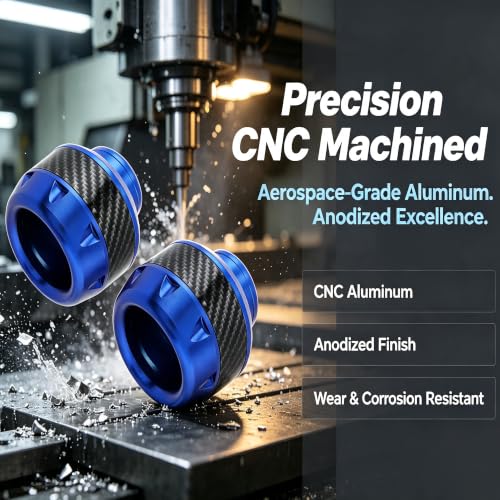 Image of 4Pcs Motorcycle Fork Frame Sliders, Aluminum Crash Protectors Decor | Fits 10-14.5 mm axles. Sacrificial impact protection for fork /frame /exhaust. Stylish carbon fiber decal. For sooter (Blue)