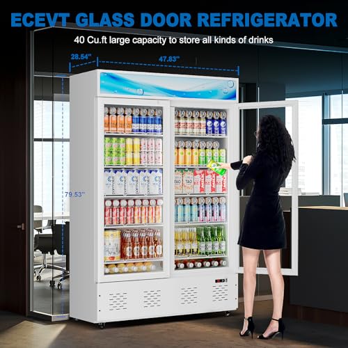 40 Cu.ft Commercial Beverage Refrigerators Glass Door Refrigerator Commercial Cooler with LED Light and 10 Shelves, Display Refrigerator for Restaurant Store Cafe Bar, White - Image 7