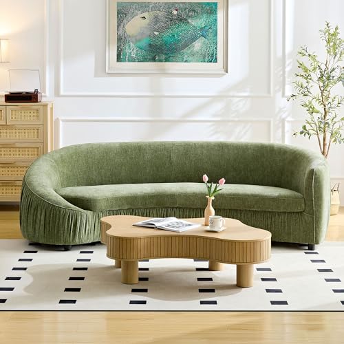 Image of KEIKI 92 inch Oversized Curved Shaped Upholstered Modular Sectional Sofa, Minimalist 4-Seater Couch with Seat Cushions and Ergonomic Backrest, No Assembly Required, for Apartment, Living Room, Green