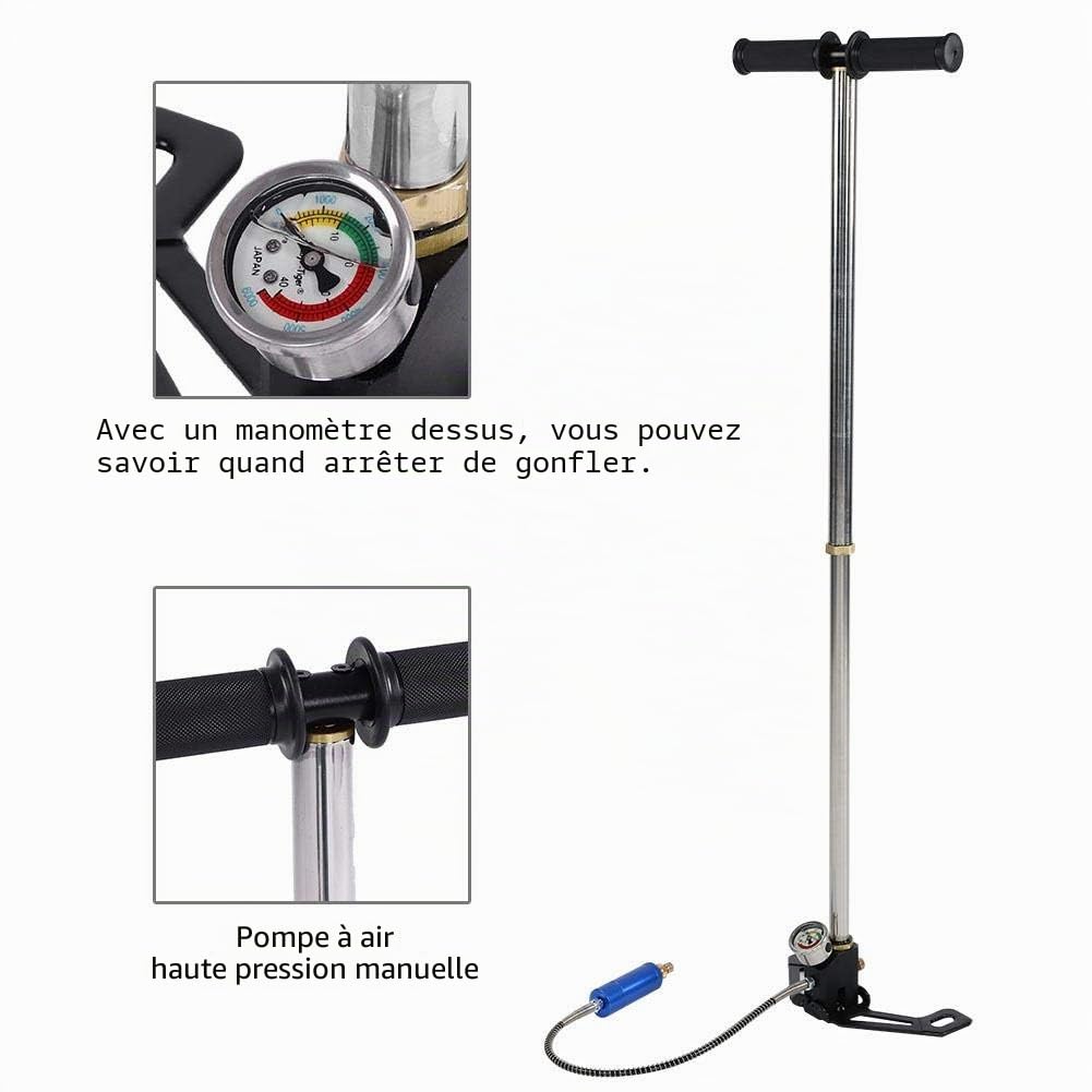 Pompe manuelle à Haute Pression, Pompe Portable, Pompe à Air de Plongée avec gonfleur Manuel avec manomètre pour Plongée bouteille d'oxygène