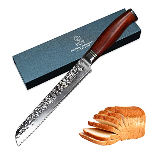 YARENH Cuchillo Pan 20 cm - Cuchillos de Cocina Profesionales de Acero de japoneses Damasco & Mango de Madera Dalbergia,Mejores Cuchillo Cocina Profesional HTT-Serie