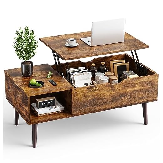 OLIXIS Wooden Coffee Table, Lift Top Coffee Table with Large Hidden Compartment and Ample Storage Shelf, Lift Tabletop Dining Table for Living Room, Home Small Space, Rustic