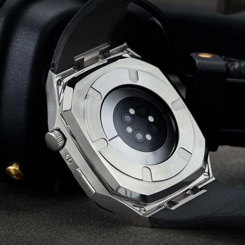 Miniatura 5 de CNHKAU Kit de modificación de correa de acero inoxidable para Apple Watch Band 8 7 1.614 in 1.772 in correa de silicona + caja de metal para iWatch