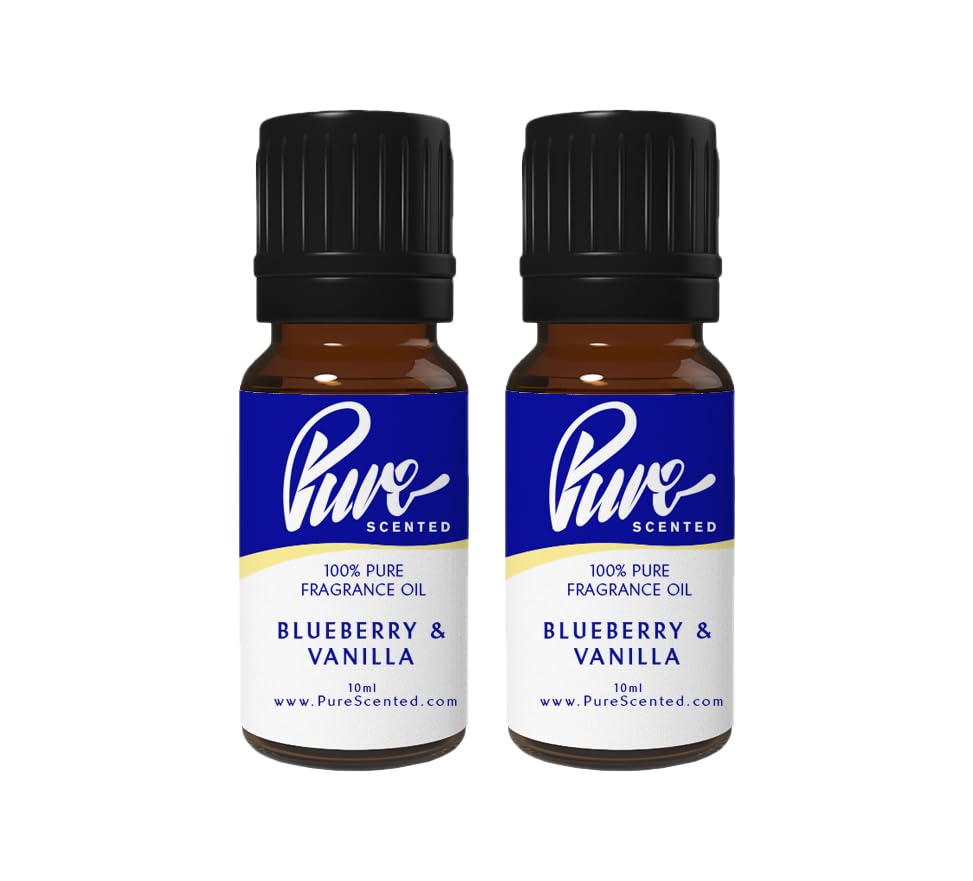 Pure Scented 20ml Fragrance Oils - 2 x 10ml Suitable for Candles, Soaps, Slime, Diffusers, Cosmetics, Wax Melts, Designer (2 x 10ml, Blueberry & Vanilla)