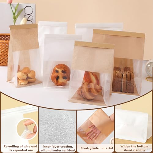 MORAINJAY 30 Stück Kraftpapier Brotbeutel mit Fenster Zinnverschluss, 22x28cm Toast Verpackung Taschen Braun Butterbrottüten Papiertüten Bäcker Bäckertüten für Brot Keks SüßIgkeiten Hausgemachtes Brot