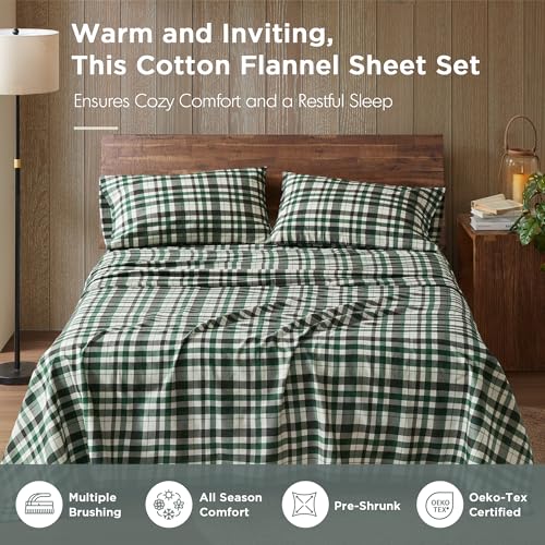 Image of Woolrich Cotton Sheet Set Cottage Charms Print, 100% Cotton Flannel Sheets Warm & Fuzzy Bedding Set Cal King Size Sheets, Fitted Pocket Fits Up to 14 inch Mattress, Cal King Finton, 4 Piece