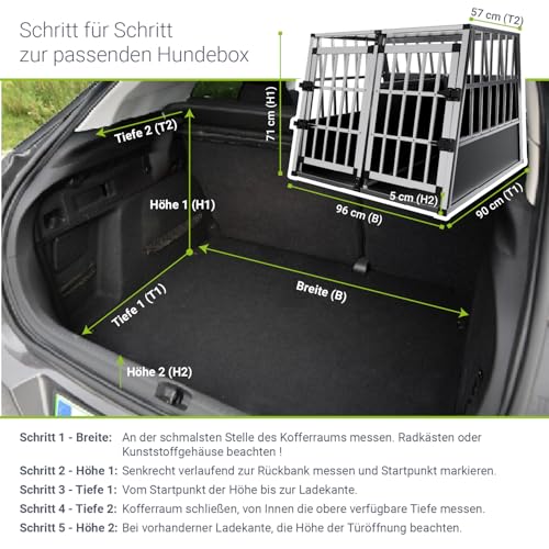 Juskys Alu Hundetransportbox XL - 96x90x71 cm - Auto Hundebox robust & pflegeleicht - 2 Gittertüren mit Trennwand - Reisebox für Hunde