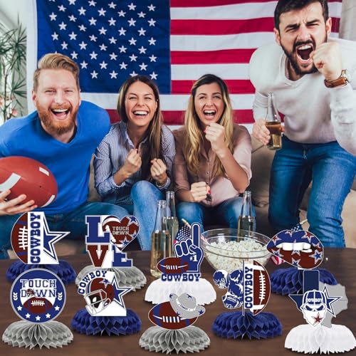 Image of Football Cowboy Party Decorations - 9 Pcs Birthday Centerpieces | American Rugby Honeycomb Table Toppers Photo Booth Props for Kids Boys Happy Sports Game Supplies