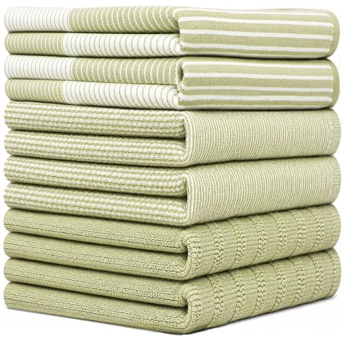 Image of Premium Kitchen Towels (20 inchx 28 inch, 6 Pack) | Large Cotton Dish Towels | Flat & Terry Highly Absorbent Kitchen Linen Set with Hanging Loop | Sage