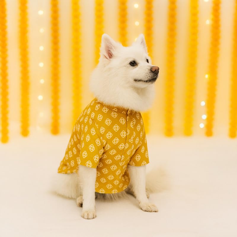 Image of Thunder Tails Soft Cotton Dog Kurta for Small Dogs & Puppies | Comfortable Traditional Pet Wear for Pekingese, Maltese & Mini Breeds | Ethnic Outfit Festivals (Mustard, Small)