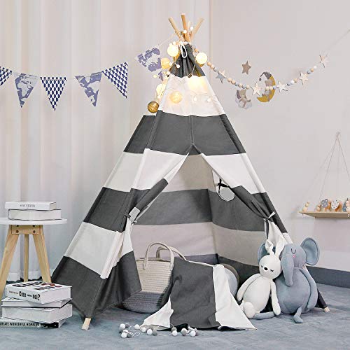 Scriptract Kids& Pets 6Ft Teepee Tent Playhouse 100% Natural Cotton Canvas With Window & Carrying Bag,Foldable Playhouse For Indoor & Outdoor (Gray) #TOP1