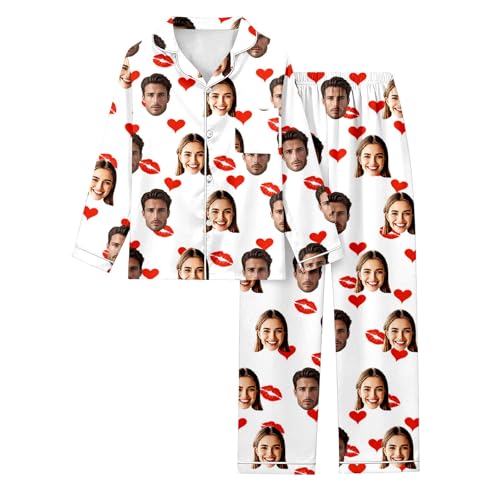 YOSUWOAI Pijamas personalizados para mujeres y hombres Traje de casa con foto personalizada San Valentín ropa de salón camisón de dos piezas y pantalones de pijama conjunto suelto ropa de casa traje
