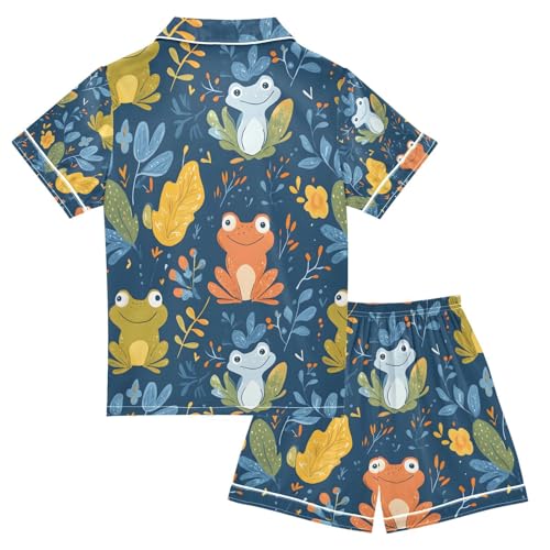senya Frog in The Pond Satin Summer Pajama Sets Silk Short Sleeve Button Down Sleepwear2