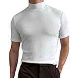 Mens Mock Turtleneck Sweater Short Sleeve Solid Color T-Shirts Basic Slim Fit Pullover Tees