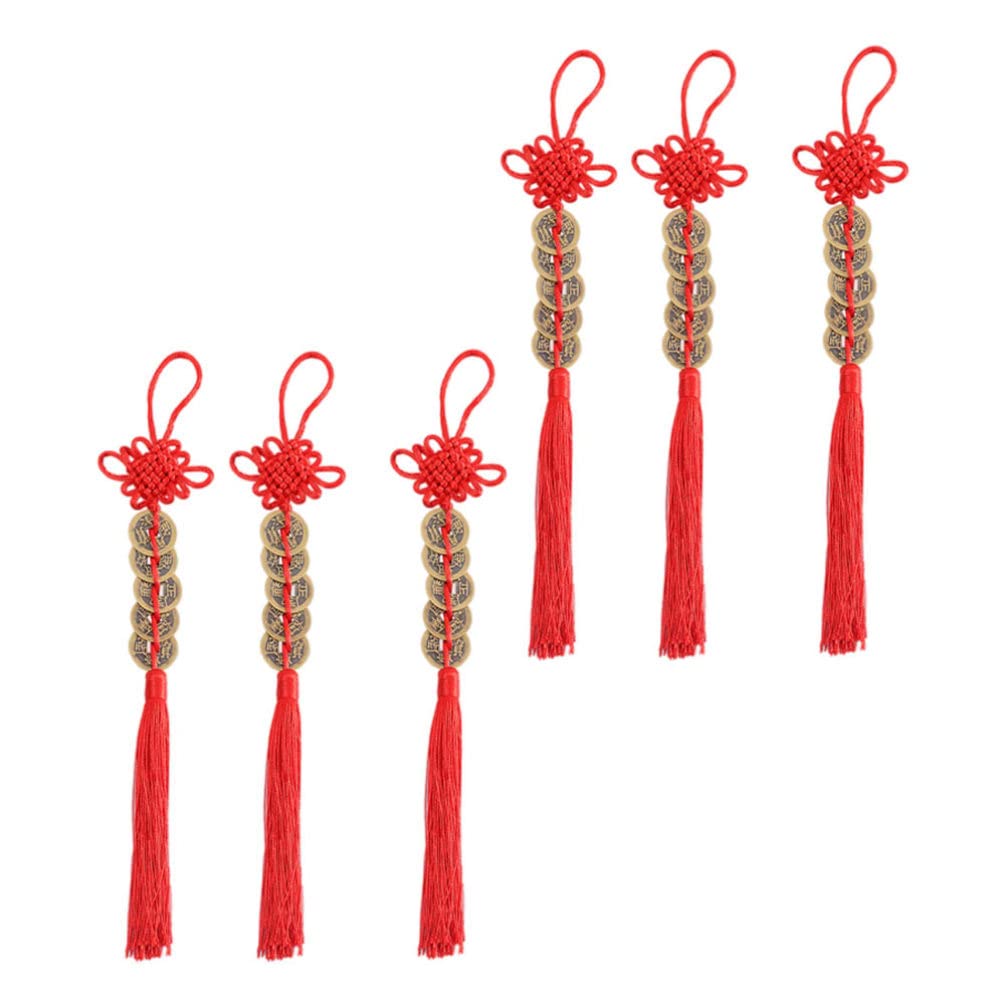 Cabilock 6pcs Chinese Knot Tassels Feng Shui Coins Chinese New Year Decoration 2022 Lucky Coins Car Hanging Ornaments for Spring Festival