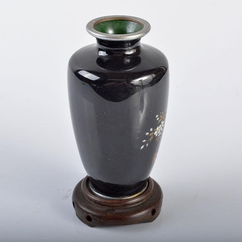 七宝焼鳥桜文瓶唐木台付桐箱付DR5643 七宝焼 古七宝 花