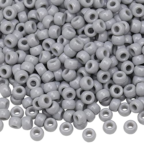 Image of 1000Pcs Pony Beads Bracelet 9mm Gray Plastic Barrel Pony Beads for Necklace,Hair Beads for Braids,Key Chain,Jewelry Making (Gray)