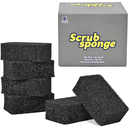 Rasket 6 Pack Scrub Sponges Temperature Controlled Dish Sponge Bulk Kitchen Sponges for Cleaning Multi Functional Cleaning Sponge for Kitchen Bathroom Floor (Black)