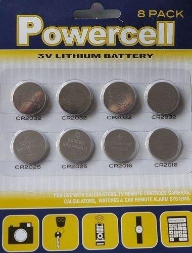 SUPER RESISTENTE POWERCELL 3 V LITIO PILAS DE BOTÓN - , 8 Paquete
