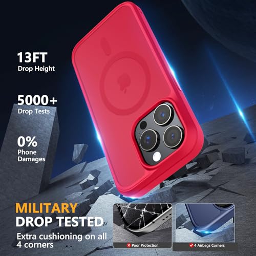 Image of MOCCA Magnetic Shockproof for iPhone 14 Pro Case,Red | 13ft Drop Tested | Compatible with MagSafe | Anti-Slip Matte Finish | Raised Camera & Screen Lip | Ultra-Slim Design