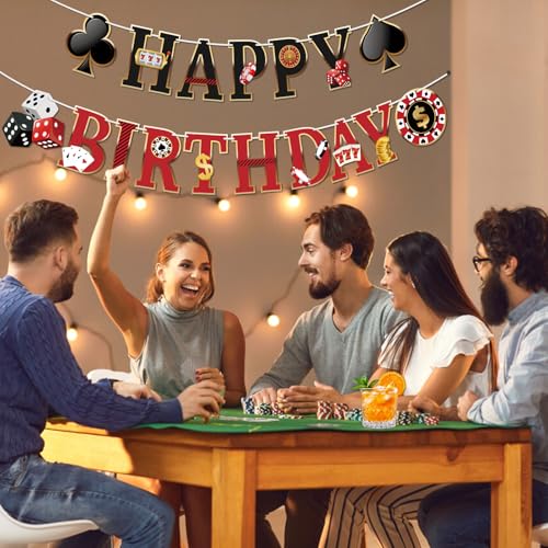 Image of Casino Happy Birthday Banner Casino Theme Party Decorations Poker Game Party Banners Garland for Las Vegas Night Poker Game Party Supplies