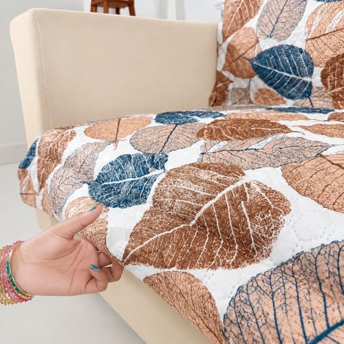 Image of Homerz Premium Printed Quilted Velvet Sofa Slip Cover Protector, Sofa Mat, Exact Size, Antislip Cover (Folia, 2 Seater, Full)