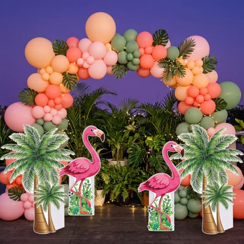 Image of 4 Pcs Hawaiian Party Decorations Set, Summer Flamingo and Coconut Tree Standee for Tropical Luau Birthday Party Beach Backdrop Photo Booth Props