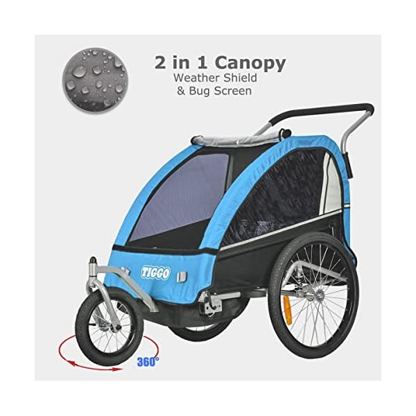 Tiggo S2 Kinderanhänger mit Federung Jogger 2 in 1 Kinder Buggy fahrradanhänger Anhänger 360° Drehbar – Bild 3