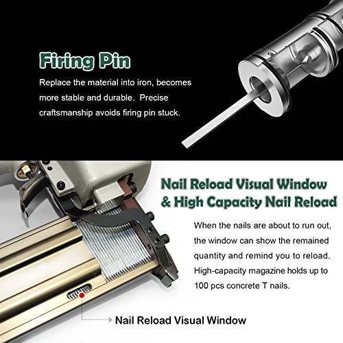 Woodpecker St64 14 Gauge Heavy Duty Pneumatic Concrete T Nailer Kit With 400 Pcs Concrete T Nails, 1-Inch To 2-1/2-Inch Leg Air Power Concrete Nails Gun Woodworking Brad Nailer Guns #TOP3