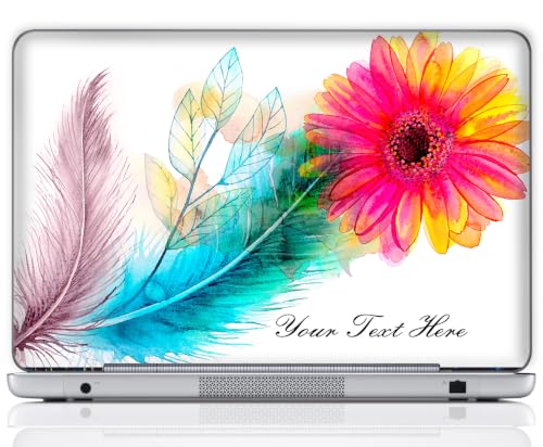 Image of Custom Design Personalized Laptop Skin Sticker Cover Art Decal, Customize with Your Name or Text (17 Inch, Watercolor Flower Feather)