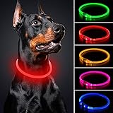 BSEEN LED Dog Collar - Cuttable Water Resistant Glowing Dog Collar Light Up, USB Rechargeable Pet Necklace Loop for Small, Medium, Large Dogs (Red)