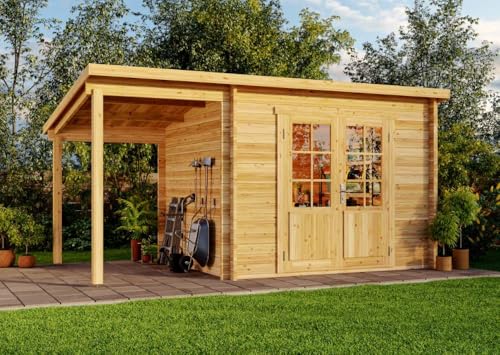Alpholz Pultdach Gartenhaus Maria mit Schleppdach Gartenhaus aus Holz, Holzhaus mit 28 mm Wandstärke inklusive Schleppdach, Blockbohlenhaus mit...
