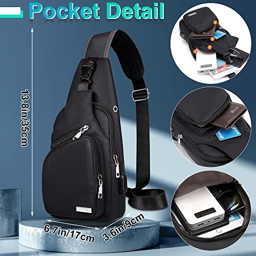 Redaica Sling Bag For Women Mens Crossbody Bag, Shoulder Bag Chest Bag Sling Backpack Travel Bag With Usb Charging Port For Walking Hiking Camping Travel Sports Cycling, Black #TOP3