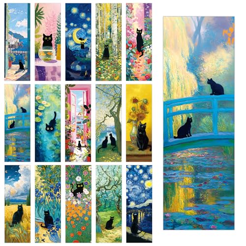 60 Pcs Black Cat Bookmarks Bulk Cute Oil Painting Art Book Marks for Reading Women Aesthetic Cat Page Markers for Book Lovers Cat Lover Gifts for Christmas Birthday School Office Supplies