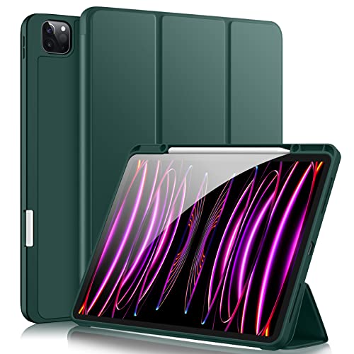 Akkerds Compatible With Ipad Pro 12.9 Case 6Th/5Th/4Th/3Rd Generation With Pencil Holder, Trifold Stand Cover With Tpu Back For Ipad 12.9 Pro Case 2022/2021/2020/2018, Auto Wake/Sleep, Mallard Green #TOP17