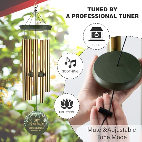 Image of Personalized Wind Chimes Anniversary, Customized Wedding Gift for Couples, Anniversary Wind Chime for Husband /Wife Loving Memory,30 /36inch