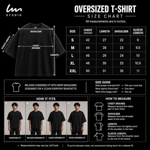 Image of Oversized T-Shirt for Men and Women, Black, White, and Charcoal Grey Colour, Cotton, Drop Shoulder Baggy Fit