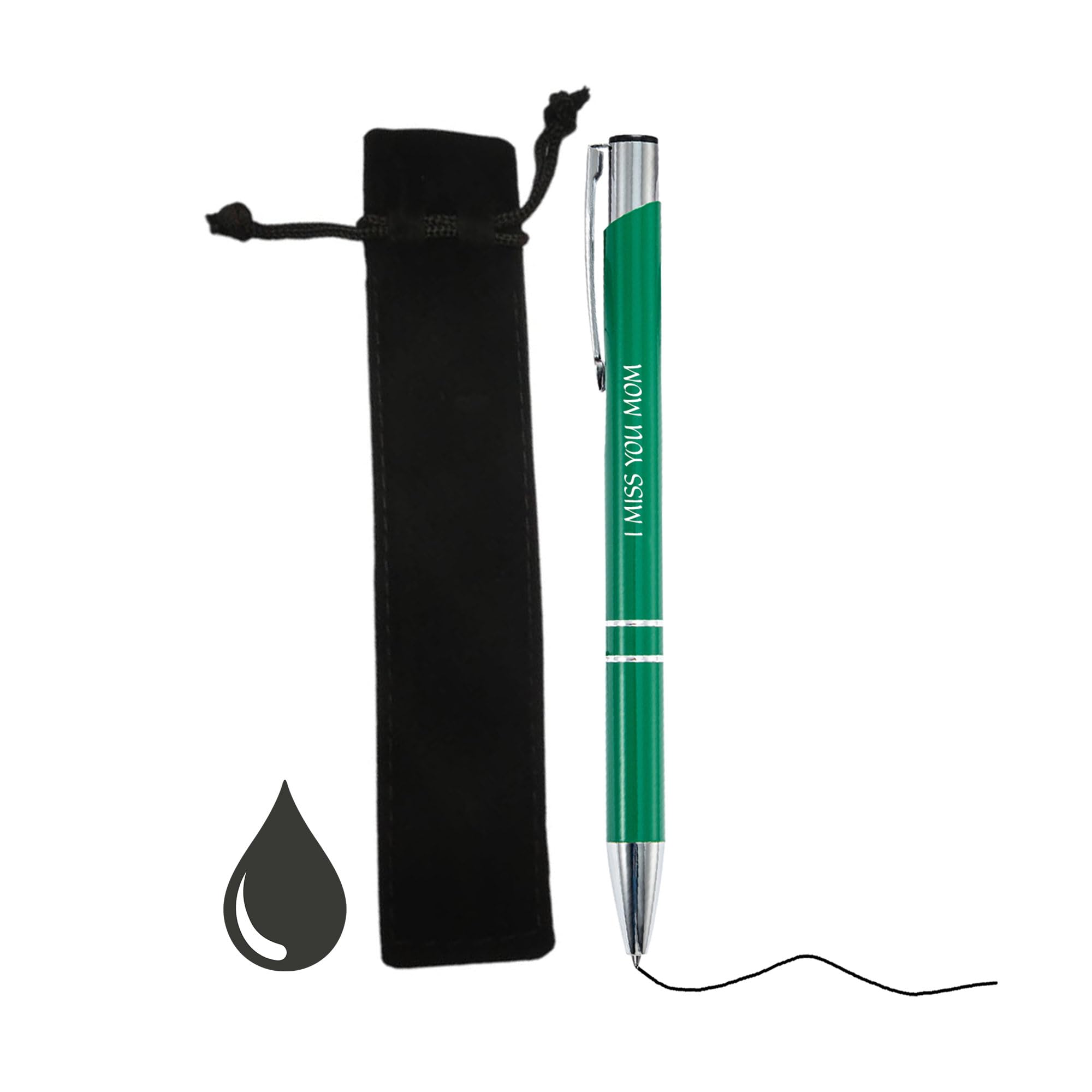 Personalised Pen with Engraved Name – Custom Aluminium Ballpoint Pen for Men & Women – Ideal Thank You, Birthday & Graduation Gifts – Includes Velvet Gift Pouch (Black Ink, Dark Green)