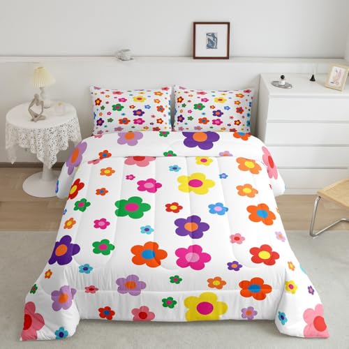 Image of Feelyou Flower Groovy Comforter Set Queen Size Kids Boys Girls Bedding