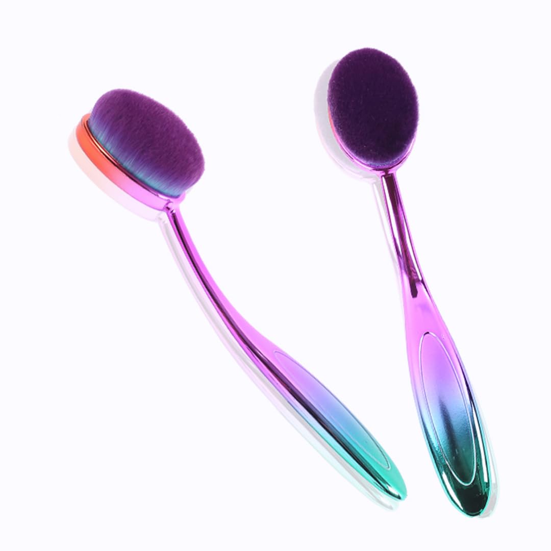 Gleva Oval Makeup Brush Super Soft Flexible Brush Features Flawless Application - Powder, Concealer, Contour, Cream, Blending, Liquid Foundation, Oval Shape Toothbrush Design Cosmetic Tool Multicolour 3