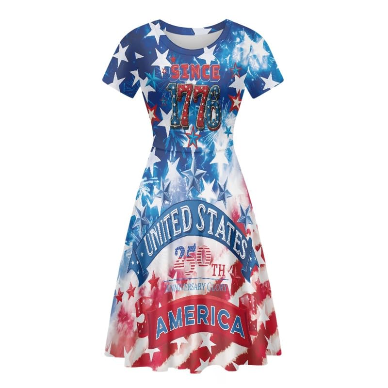 Image of Irisjudy T Shirt Dress for Women Short Sleeve Girls Short Sleeve Dress Plus Size, O Neck Knee Length Midi Dress for Ladies