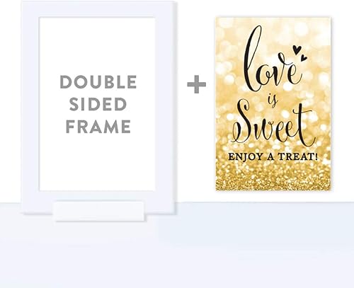 Miniatura 4 de Andaz Press Letreros enmarcados para fiesta de boda, purpurina dorada brillante, 4 x 6 pulgadas, letrero de mesa de postre Love is Sweet, Enjoy a