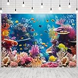 INRUI Under The Sea Photography Background Aquarium Underwater World Banner Decorations Tropical Fish Coral Reef Mermaid Birthday Baby Shower Party Photo Backdrop (8x6FT)